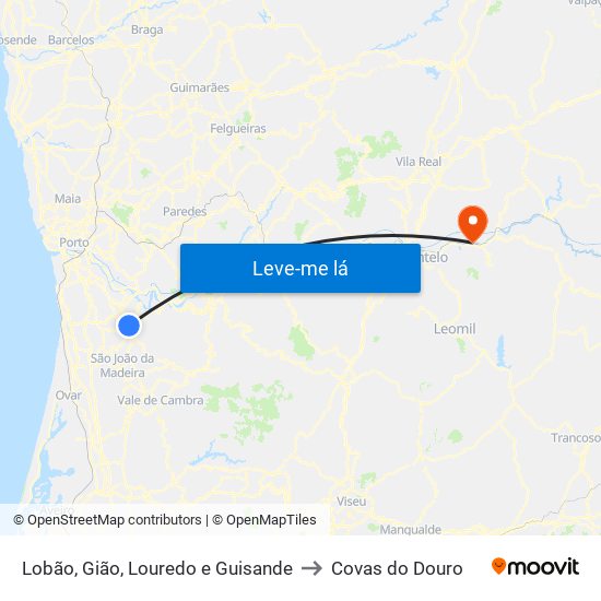 Lobão, Gião, Louredo e Guisande to Covas do Douro map