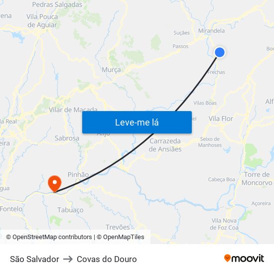 São Salvador to Covas do Douro map