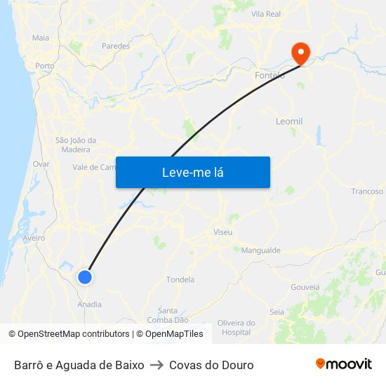 Barrô e Aguada de Baixo to Covas do Douro map