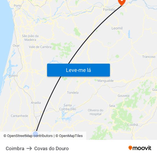 Coimbra to Covas do Douro map