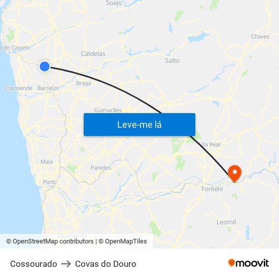 Cossourado to Covas do Douro map