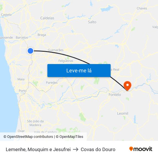 Lemenhe, Mouquim e Jesufrei to Covas do Douro map