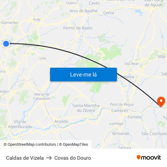 Caldas de Vizela to Covas do Douro map