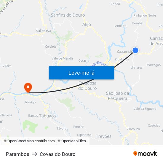 Parambos to Covas do Douro map