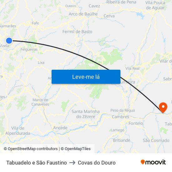 Tabuadelo e São Faustino to Covas do Douro map