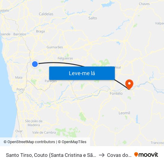 Santo Tirso, Couto (Santa Cristina e São Miguel) e Burgães to Covas do Douro map