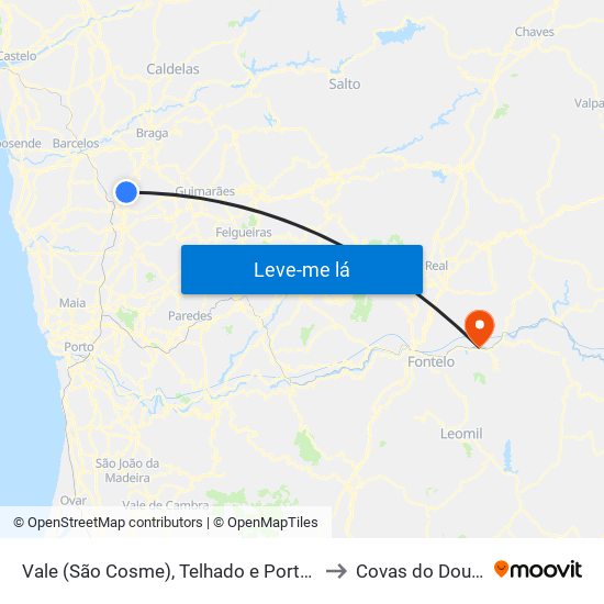 Vale (São Cosme), Telhado e Portela to Covas do Douro map