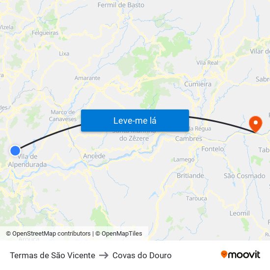 Termas de São Vicente to Covas do Douro map