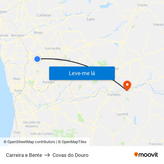 Carreira e Bente to Covas do Douro map