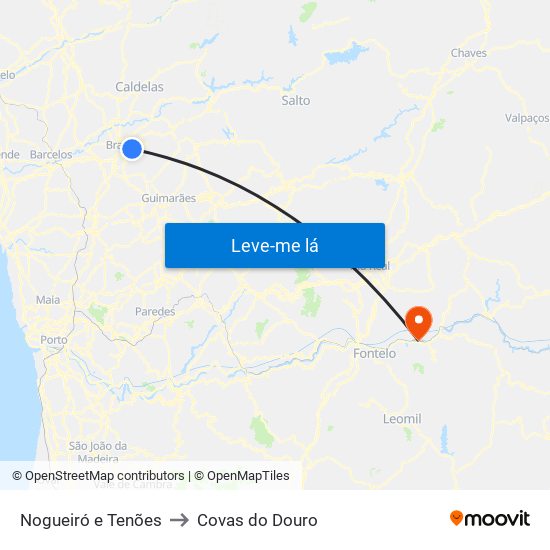 Nogueiró e Tenões to Covas do Douro map