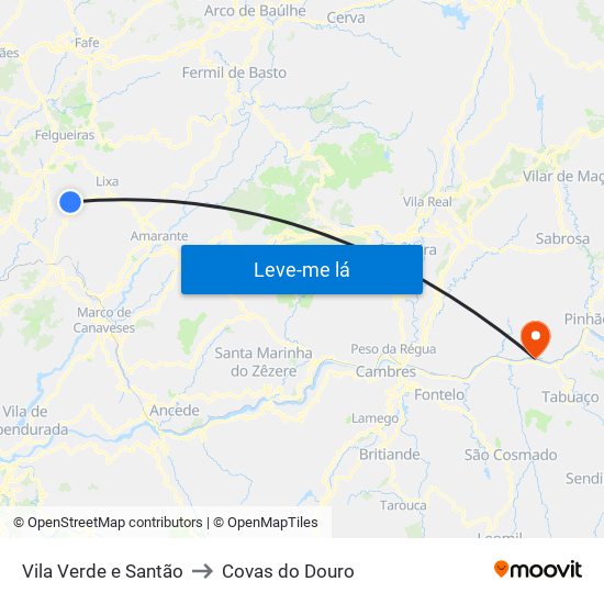 Vila Verde e Santão to Covas do Douro map