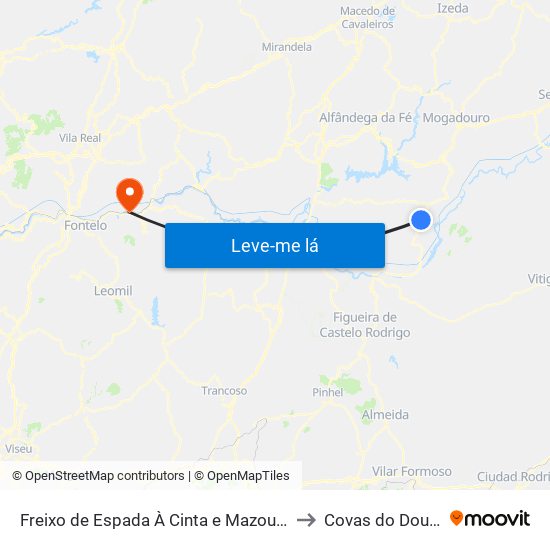 Freixo de Espada À Cinta e Mazouco to Covas do Douro map