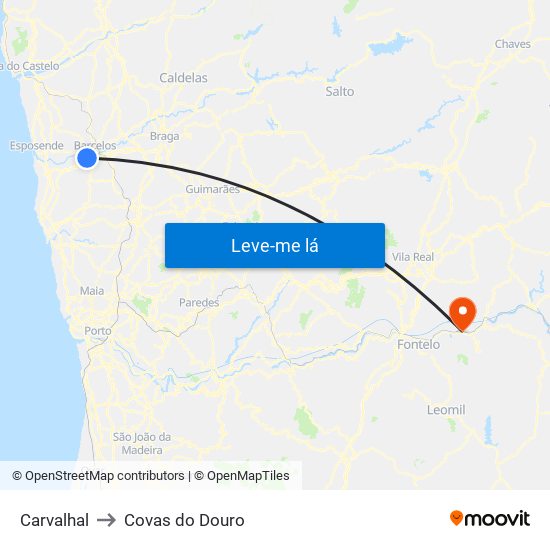 Carvalhal to Covas do Douro map