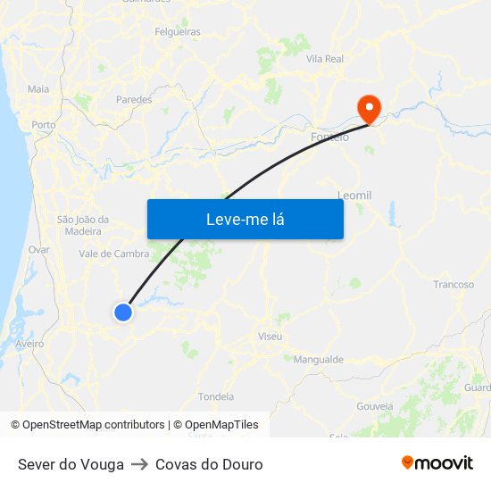 Sever do Vouga to Covas do Douro map
