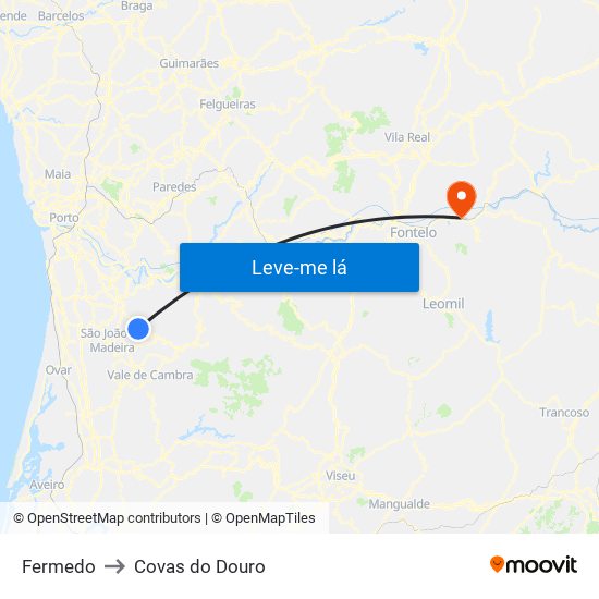 Fermedo to Covas do Douro map