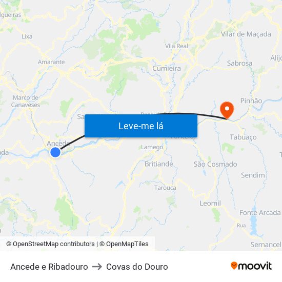 Ancede e Ribadouro to Covas do Douro map