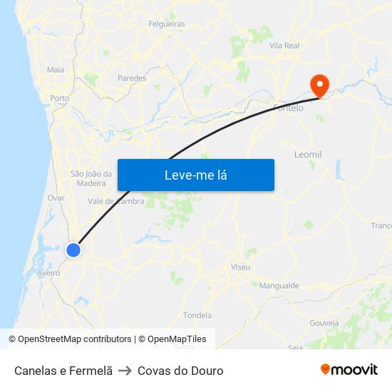 Canelas e Fermelã to Covas do Douro map