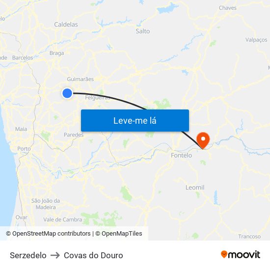 Serzedelo to Covas do Douro map