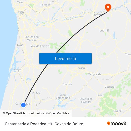 Cantanhede e Pocariça to Covas do Douro map