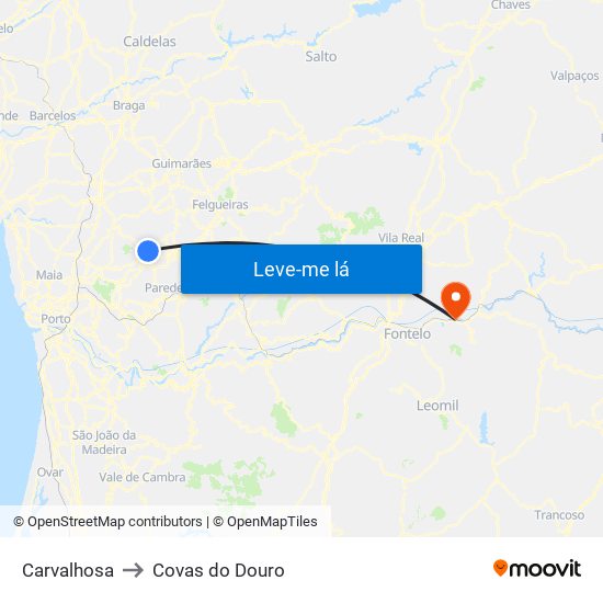 Carvalhosa to Covas do Douro map