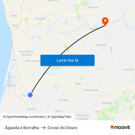 Águeda e Borralha to Covas do Douro map