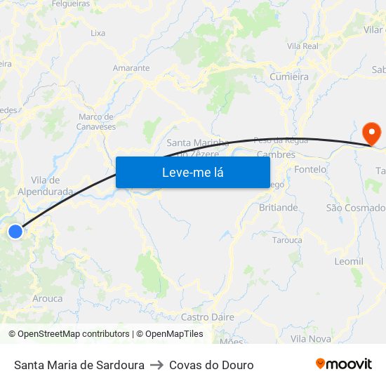 Santa Maria de Sardoura to Covas do Douro map