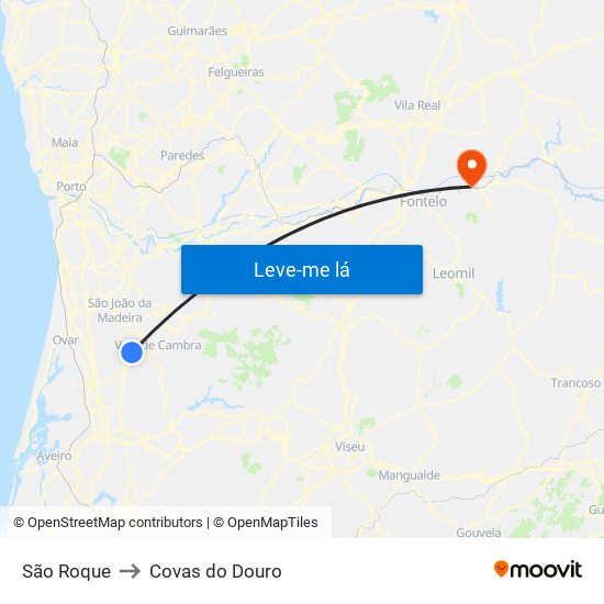 São Roque to Covas do Douro map