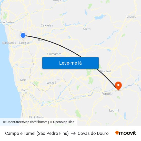 Campo e Tamel (São Pedro Fins) to Covas do Douro map