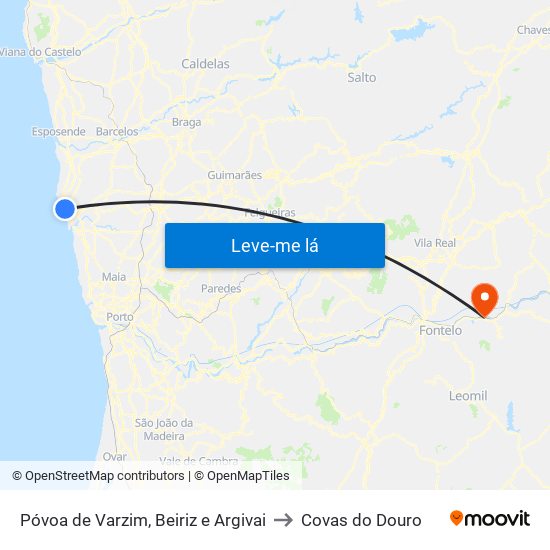 Póvoa de Varzim, Beiriz e Argivai to Covas do Douro map