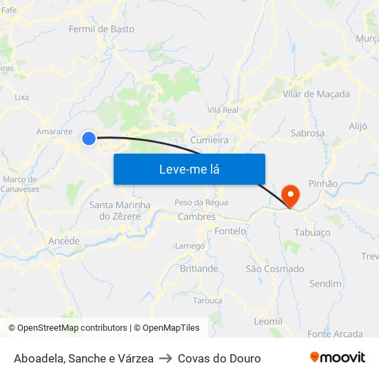 Aboadela, Sanche e Várzea to Covas do Douro map