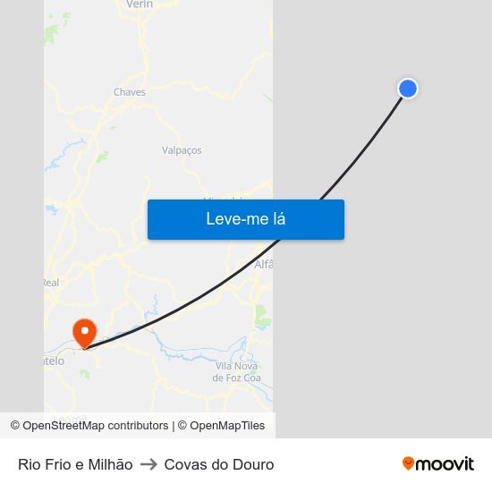 Rio Frio e Milhão to Covas do Douro map