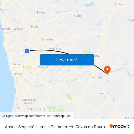 Areias, Sequeiró, Lama e Palmeira to Covas do Douro map