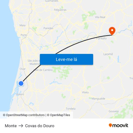 Monte to Covas do Douro map