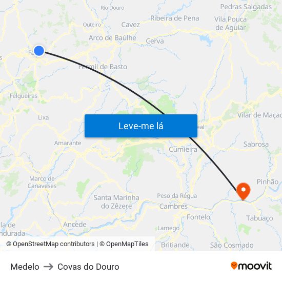 Medelo to Covas do Douro map