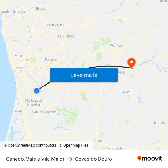 Canedo, Vale e Vila Maior to Covas do Douro map