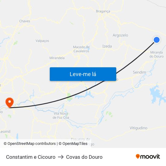 Constantim e Cicouro to Covas do Douro map