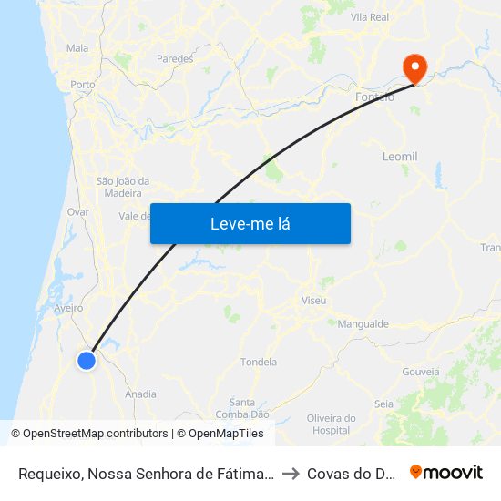 Requeixo, Nossa Senhora de Fátima e Nariz to Covas do Douro map