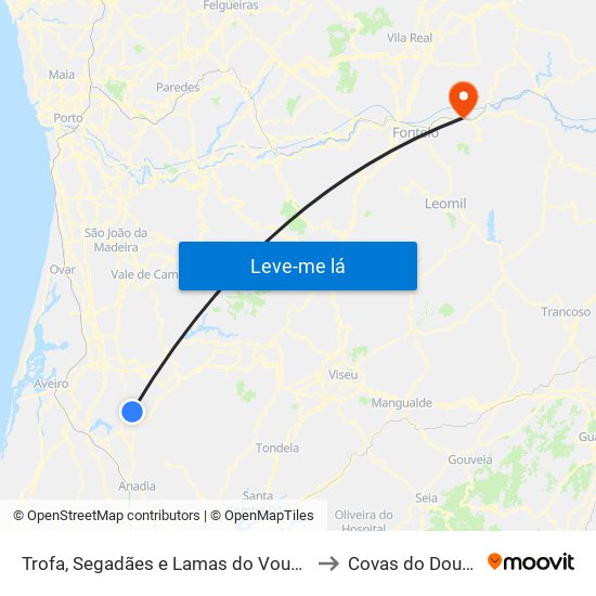 Trofa, Segadães e Lamas do Vouga to Covas do Douro map