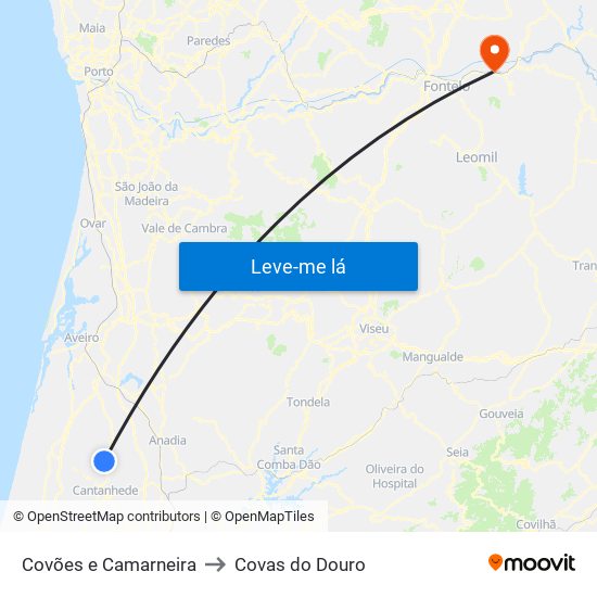 Covões e Camarneira to Covas do Douro map