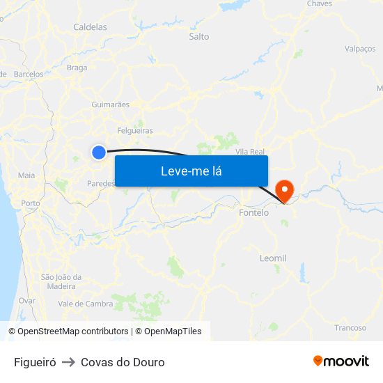 Figueiró to Covas do Douro map