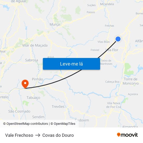 Vale Frechoso to Covas do Douro map