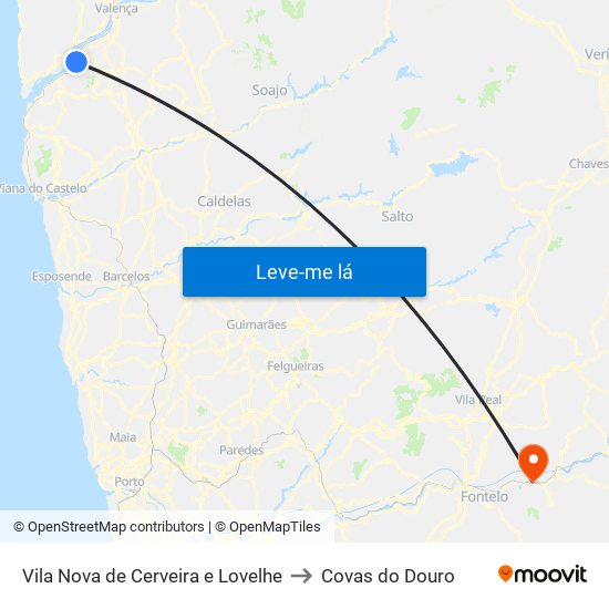 Vila Nova de Cerveira e Lovelhe to Covas do Douro map