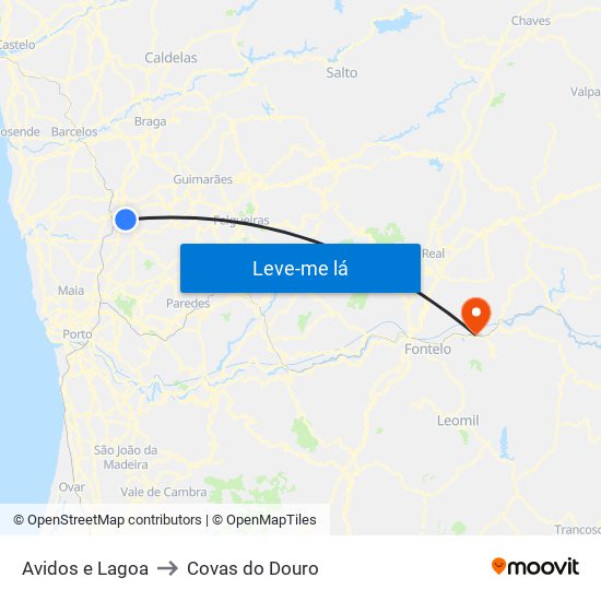 Avidos e Lagoa to Covas do Douro map