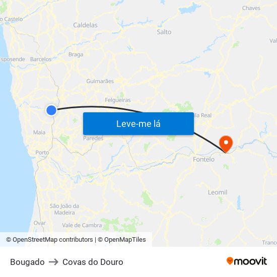 Bougado to Covas do Douro map