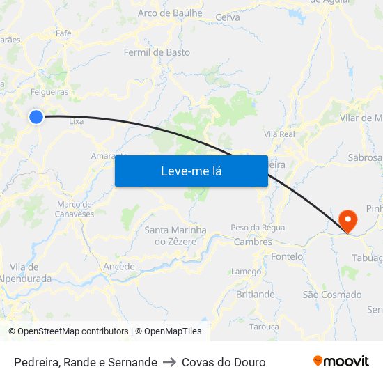 Pedreira, Rande e Sernande to Covas do Douro map