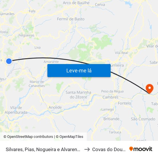 Silvares, Pias, Nogueira e Alvarenga to Covas do Douro map