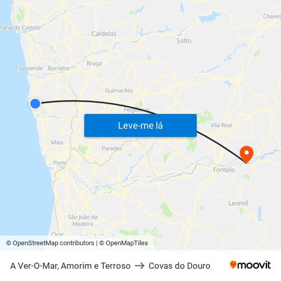 A Ver-O-Mar, Amorim e Terroso to Covas do Douro map