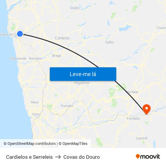 Cardielos e Serreleis to Covas do Douro map