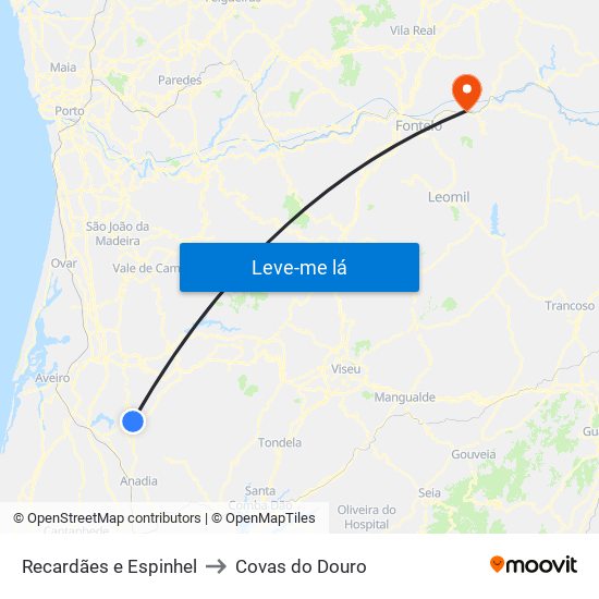 Recardães e Espinhel to Covas do Douro map