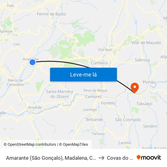 Amarante (São Gonçalo), Madalena, Cepelos e Gatão to Covas do Douro map